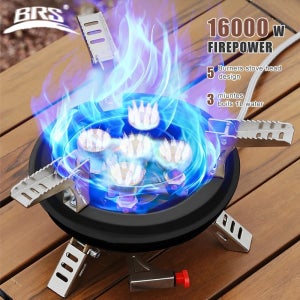 BRS-201A 휴대용 캠핑 가스 스토브 16000W 고압 프로판 부탄 가스 버너 야외 비상용 스토브 피에조 점화 기능 포함