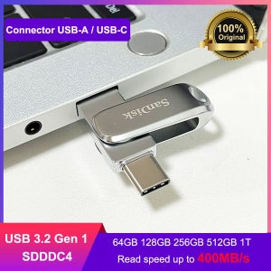 샌디스크 울트라 듀얼 드라이브 럭스 USB 타입-C 32GB 64GB 128GB 256GB 512GB USB 3.2 Gen 1 폰 메탈 타입 C OTG 플래시 드라이브 펜 드라이브