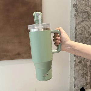 Tyeso 30oz/40oz 스테인레스 스틸 물병 손잡이 밀짚 자동차 머그잔 여행 컵 열 얼음 진공 절연 커피 컵