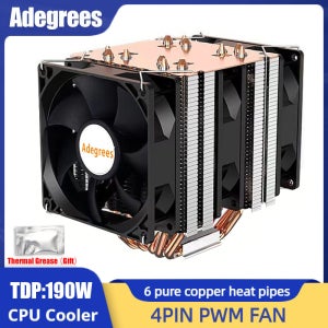6 히트 파이프 CPU 쿨러 4Pin PWM PC Intel LGA 1366 1700 1200 1150 1151 1155 2011 X79 X99 AM3 AM4 AM5 용 조용한 공