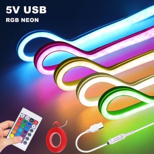 5V USB RGB LED 네온 스트립 라이트 24키 리모컨 접착 테이프 3535 108LED/m 6x12mm 방수 플렉시블 램프 홈 데코레이션