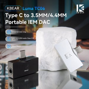 KBEAR Luma TC06 DAC 이어폰 앰프 USBC DAC - 3.5mm 및 4.4mm 384kHz/32bit PEQ 튜닝, 인라인 컨트롤