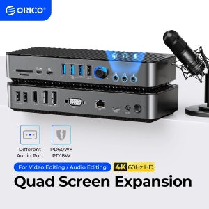 ORICO USB C 도킹 스테이션 타입 C - 4K 60Hz DP HDMI-Com 5가지 디스플레이 출력 RJ45 PD 20 in 1 멀티 오디오 5Gbps 허브 (데스크탑용)