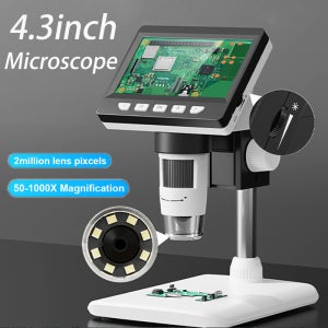 4.3인치 IPS 스크린이 있는 디지털 현미경 1600X 코인 현미경 2MP USB 전문가용 전자 현미경 시계 PCB 수리용