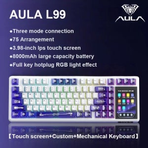 AULA L99 지능형 스크린 기계식 키보드 블루투스 무선 트라이 모드 야간 게임용 노트북 키보드 8000mAh 레인드롭 스위치