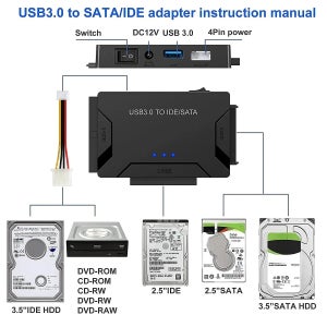 USB 3.0-SATA IDE 하드 디스크 어댑터 변환기 케이블(3.5 2.5인치 HDD/SSD CD DVD ROM CD-RW 3 in 1USB IDE SATA 어댑터)