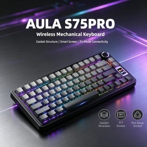 AULA S75 PRO 기계식 키보드 75% 커스텀 레이아웃 RGB 백라이트 무선 블루투스 게이밍 키보드 스크린 노브 포함