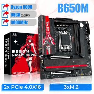 JGINYUE B650M NIGHT DEVIL 데스크탑 게이밍 메인보드 AM5 DDR5 96GB 9000MHz M-ATX USB 3.2 M.2x2 AMD Ryzen 7 9700X용