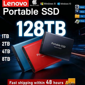 레노버 솔리드 스테이트 디스크 1TB 외장 하드 드라이브 2TB 고속 하드 디스크 USB3.1 휴대용 SSD 128TB PC/노트북/맥/폰용