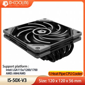 ID 냉각 IS-50X V3 CPU 쿨러, 5 히트파이프, 엑스트라 슬림 PWM 선풍기 CPU 에어 쿨러 ITX 라디에이터, 인텔 LAG1700, 1200, 115X, AM4 AM