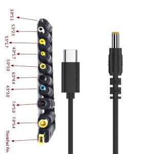    65W 9V 12V 15V 20V USB 타입 C - DC 고속 충전 케이블 10개, DC 55mm 21mm 암 플러그 전원 어댑터 연결 케이블