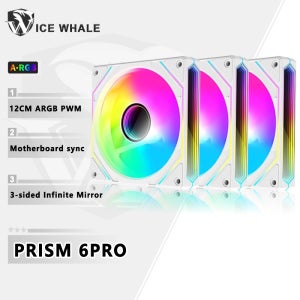 ICE Whale Prism 6PRO PC 케이스 팬 12cm 3면 무한 거울 5V 3PIN ARGB 마더보드 조명 동기화 4PIN PWM 자동 냉각 팬