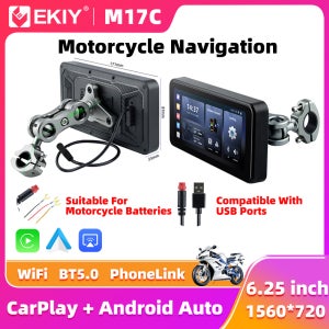 EKIY 6.25인치 무선 CarPlay 모토 안드로이드 오토 휴대용 디지털 오토바이 대시보드 GPS 네비게이션 디스플레이 화면 TPMS 모니터