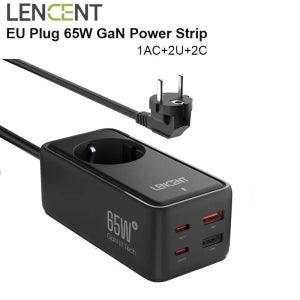 LENCENT 아이폰 샤오미 삼성용 고속 충전기, 65W GaN3, 5 인 1 멀티탭, AC 1 개, USB 2 개, C타입 4.0 PD QC, 1.5M 케이블 어댑터