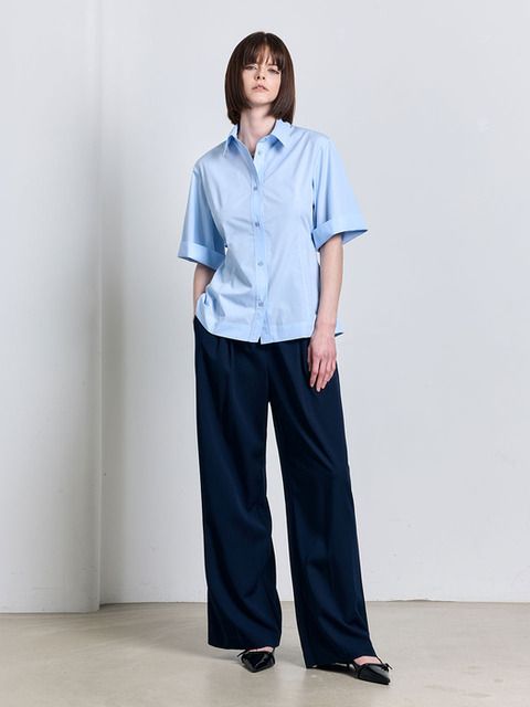 [코디너리] Back cut-out short sleeved shirt - blue