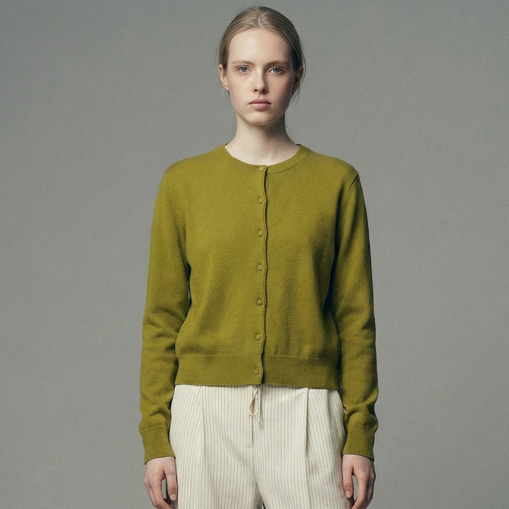 스테이위드미 캐시미어 블렌드 라운드넥 가디건 OLIVE GREEN
