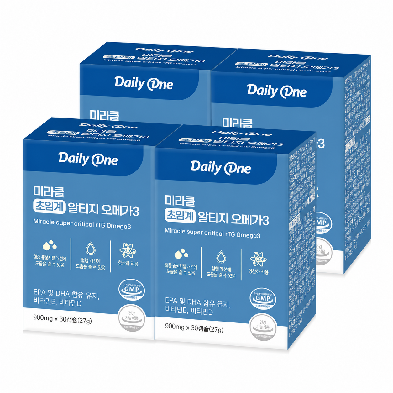 데일리원 미라클 초임계 알티지 오메가3 EPA DHA rTG 비타민D E 900mg 4박스 30회분