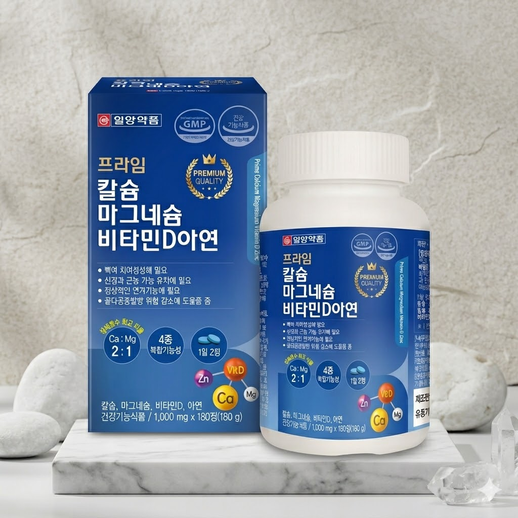 뼈 건강 칼슘 마그네슘 비타민D 아연 상어연골 홍화씨추출물 부모님 중장년층 180정 1개