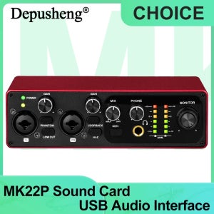 전문 사운드 카드 Depusheng MK22P USB 오디오 인터페이스 라이브 스튜디오 스트리밍 팟캐스트용 48v 팬텀 전원 공급 장치