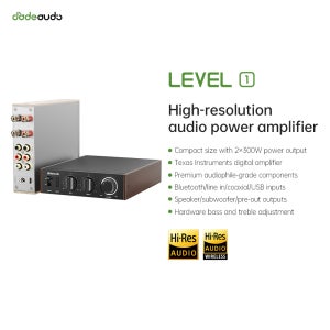 JadeAudio 레벨 1 데스크탑 HiFi 블루투스 LDAC 앰프, 2×300W 클래스 D 앰프, 48V 전원을 갖춘 홈 시어터/PC용 USB/동축 입력