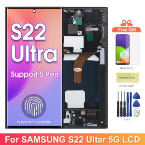 삼성 갤럭시 S22 울트라 5G S908B S908B/DS Lcd 디스플레이 지문이있는 디지털 터치 스크린 용 Amoled S22 울트라 디스플레이 화면