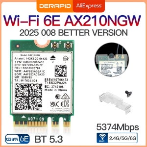 WiFi 6E AX210 무선 카드 5374Mbps BT5.3 트라이 밴드 2.4GHz/5GHz/6GHz 802.11ax 고속 네트워크 어댑터 AX210NGW Fow Win10/1