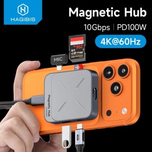 하기비스 마그네틱 USB C 허브 타입-C 멀티포트 어댑터 도킹 스테이션 4K HDMI 100W PD 맥북 아이폰 17/16 프로 썬더볼트 4용