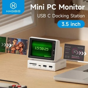 Hagibis 3.5 인치 IPS 미니 화면 AIDA64 미니 PC CPU RAM HDD 데이터 모니터 디스플레이 하위 화면 (노트북 PC MacBook 용 USB C 허브 포함)