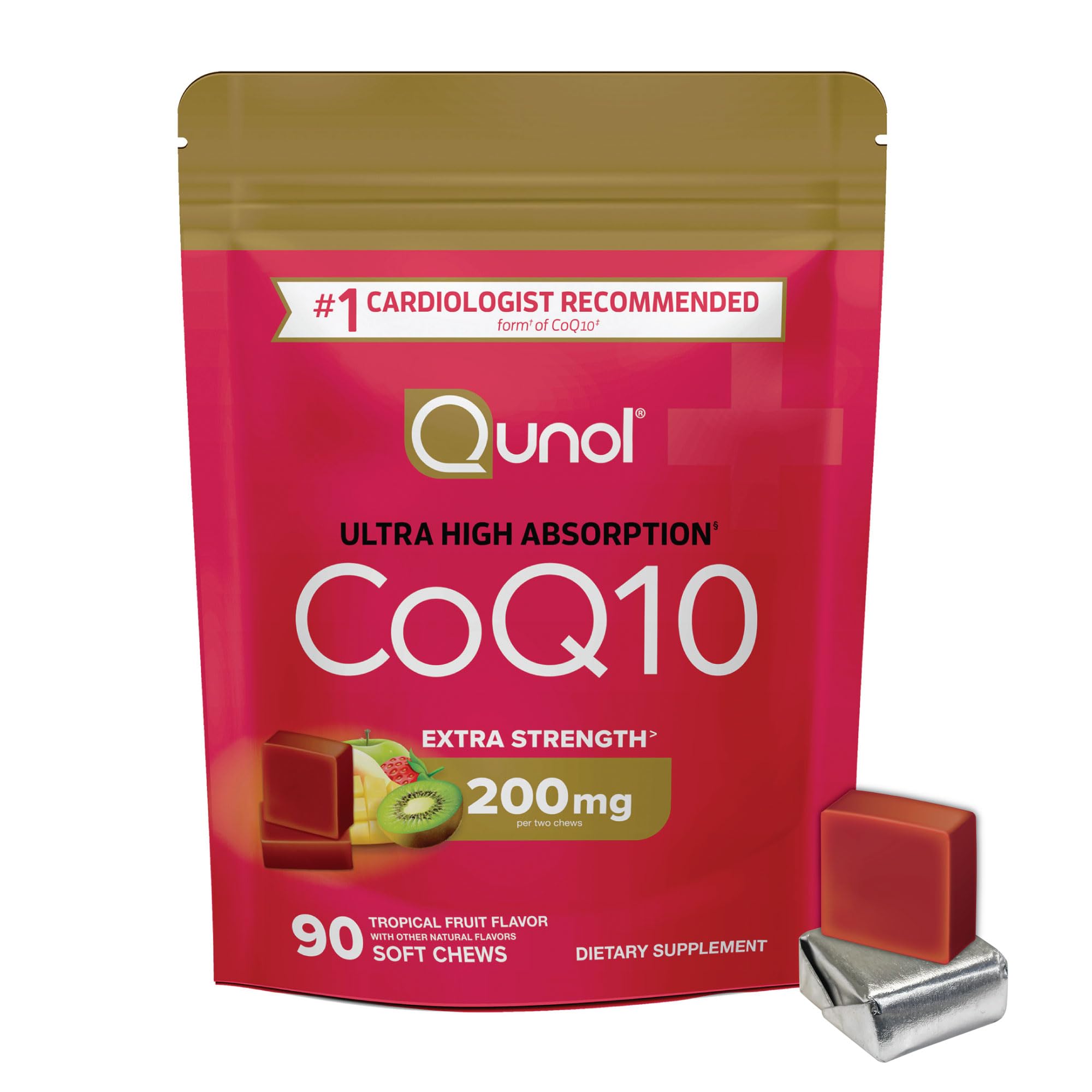 Qunol 코큐텐 200mg 소프트 츄 고강도 초고흡수 코엔자임 Q10 영양제 90개입