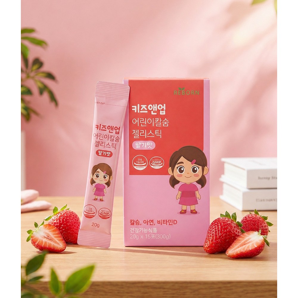 키즈앤업 어린이칼슘젤리스틱 딸기맛 칼슘 아연 비타민D 30개 20g
