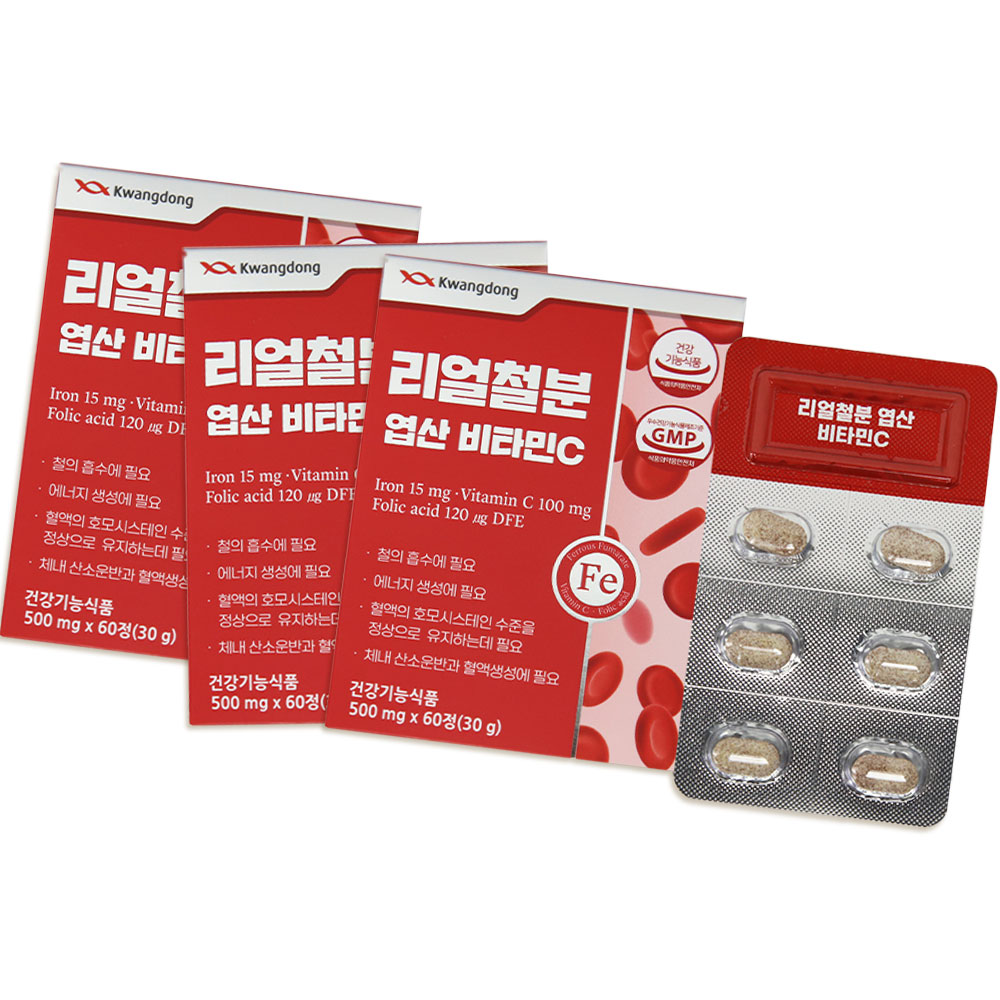 철분 엽산 비타민C 함유 레몬맛 멀티영양 포뮬러 광동 3개 60정
