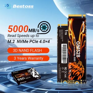 베스토스 SSD NVMe M2 PCIe 1TB 512GB 2TB M.2 2280 하드 드라이브 5000MB/s 내장형 솔리드 스테이트 드라이브 (DIY 게이밍 컴퓨터 노트북용)