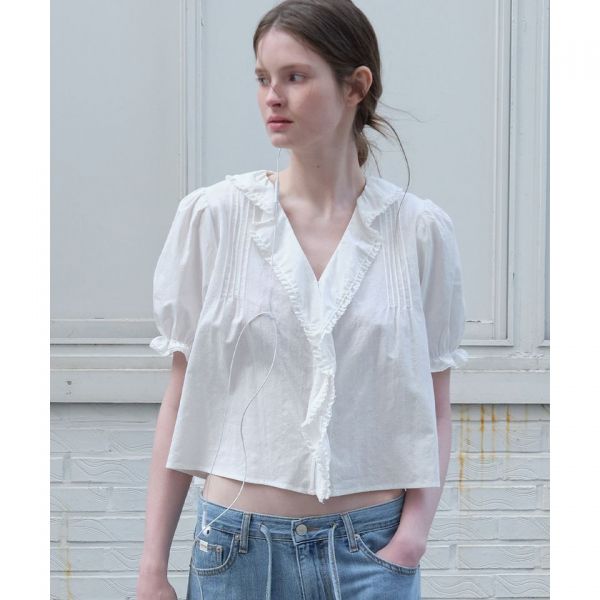 프리버07 Ruffle shirring crop blouse