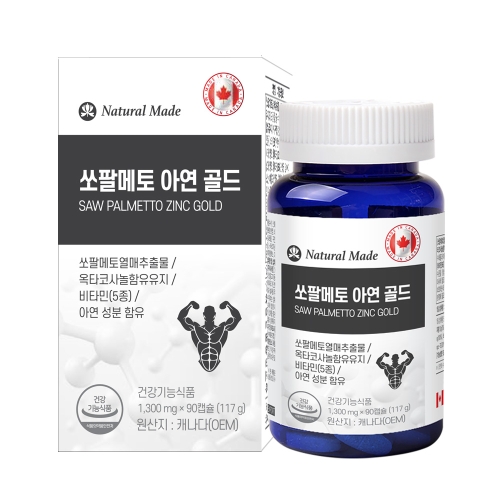 네츄럴메이드 쏘팔메토 아연 골드 1300mg x 90캡슐 1개 90정