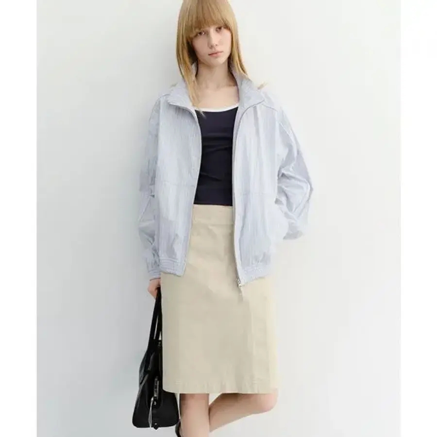 DUNST UNISEX SUMMER HARRINGTON JACKET UDJU6B122 SOFT BLUE STRIPE