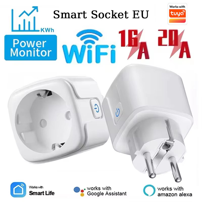 WiFi 스마트 플러그 16A/20A EU 스마트 소켓(전력 모니터링 타이밍 기능 포함) Tuya Smart Life App 음성 제어와 호환 가능 최저가