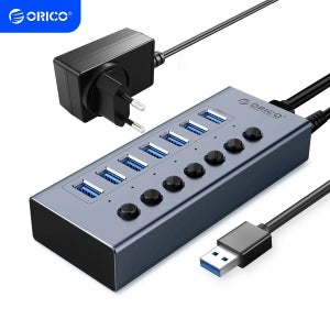 ORICO USB 3.0 허브 7/10 포트 알루미늄 USB 분배기 온/오프 스위치 12V 전원 어댑터 컴퓨터 USB 도킹용 충전 지원