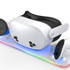 충전식 배터리 2개가 포함된 Oculus Quest 3S용 18W 고속 충전 스테이션, RGB 조명이 포함된 헤드셋/컨트롤러용 충전 스탠드