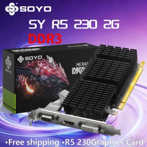 SOYO AMD Radeon R5 230 2GB DDR3 그래픽 카드 PCIe2.0x16 64비트 625MHz 코어 오피스 PC 게임 ATI VGA HDMI DVI 컴퓨터 구성 요
