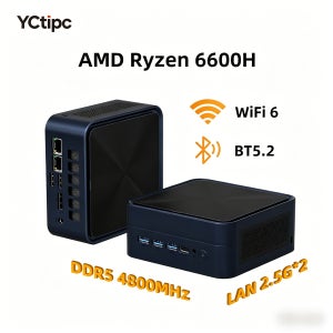 YCTipc 미니 PC AMD Ryzen 5 6600H Ryzen7 7735HS 컴퓨터 16GB LPDDR5 512GB PCIe 3.0 SSD WiFi 6 BT5.2 미니 PC 데