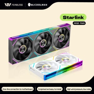 WJCOOLMAN Starlink 360/240/120 결합형 PC 팬 ARGB PWM 속도 제어 컴퓨터 무소음 케이스 통합 팬 설치가 용이함