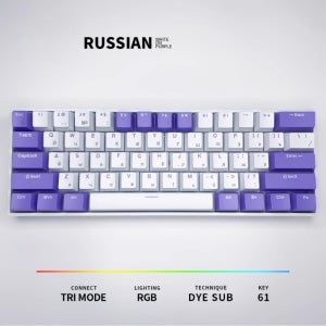 러시아 기계식 키보드, 무선 트라이 모드, RGB 핫스왑, 미니 커스텀 60%, 블루베리 테마, 사무실 게임용 키보드, H61 키