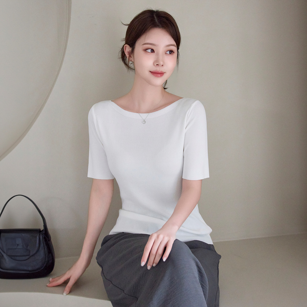 모리스커밍홈 심플 보트넥 반팔 니트 m2605kn635b