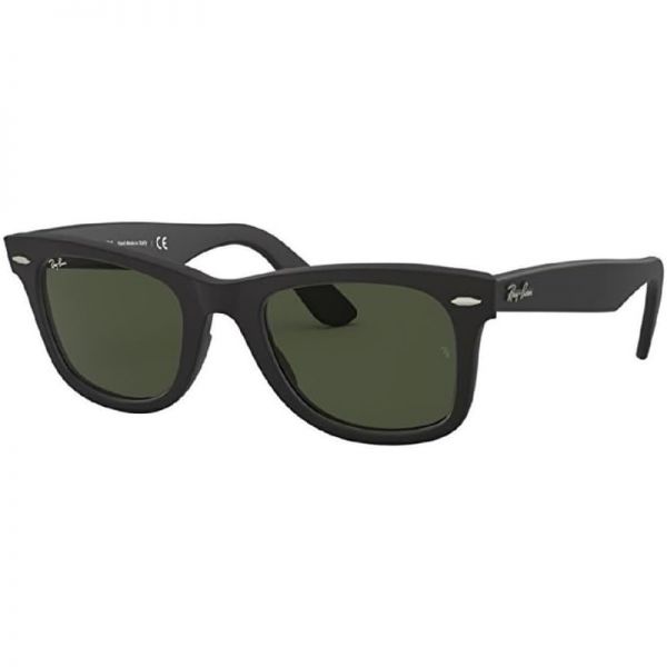 Ray-Ban Wayfarer RB2140F 901S 선글라스 52가지 사이즈 프레임 색상 매트 블랙 렌즈 그린 클래식 G-15 건식 안경 닦이 티슈 포함 남성용