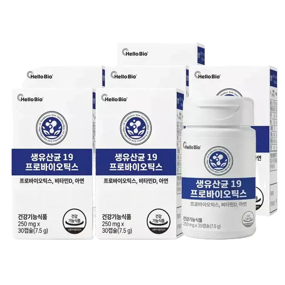 생유산균 19 프로바이오틱스 30캡슐 6박스 (총 6개월분) 스위스산 비타민D 아연 뼈 장 유산균 30정