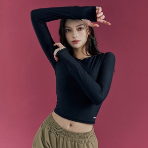 츄리닝 마일드 크롭 요가복긴팔상의 연예인운동복 티셔츠 블랙