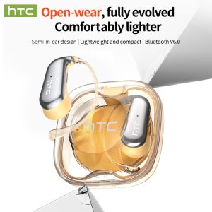 HTC NE38 트렌디 오픈형 세미 인이어 이어버드 스타일리쉬 투명 충전 케이스 가볍고 편안한 이어훅 헤드폰 패션 이어폰