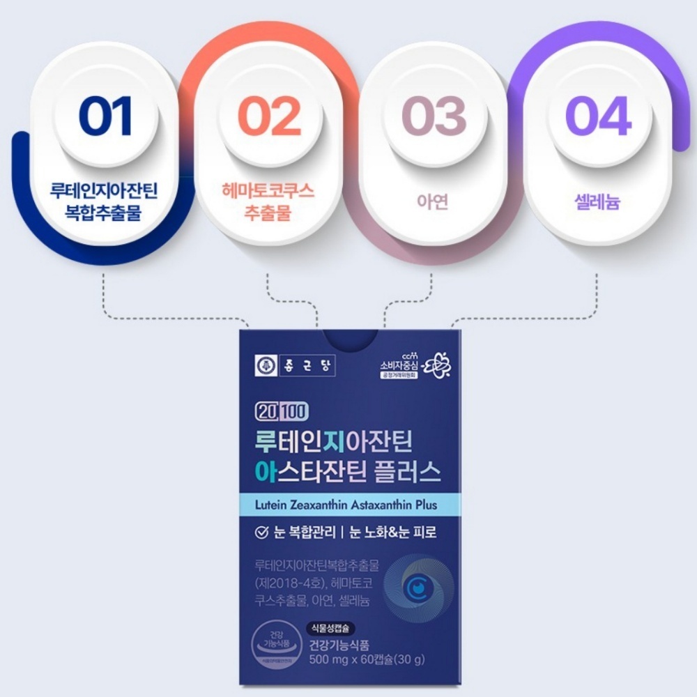 TAI-K KOR 종근당 루테인 지아잔틴 아스타잔틴 플러스 60캡슐 식약처인증