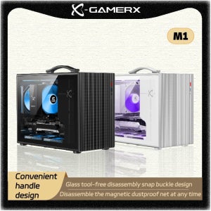 파워 트레인 X-Gamerx M1 M-ATX PC 케이스 유리면 투명 휴대용 미니 컴퓨터 소형 케이스