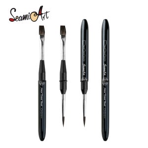 SeamiArt 1pc 아티스트 듀얼 헤드 플랫 라운드 여행용 브러쉬 휴대용 수채화 다람쥐털 페인팅 브러쉬 (미술용품)